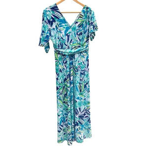PAPPAGALLO LILLY INSPIRED pink Short Sleeve floral Hawai maxi DRESS women size S